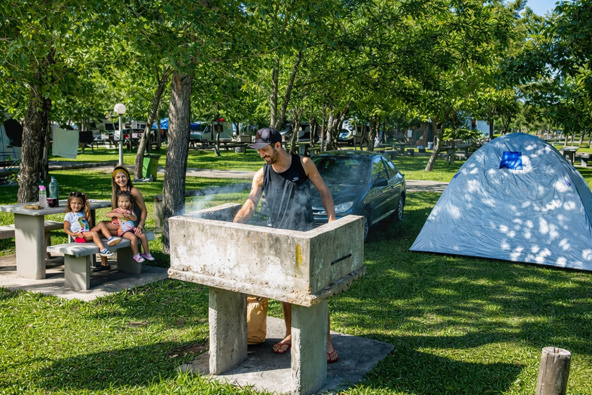 Camping cercano sobre el río Paraná en Villa Urquiza